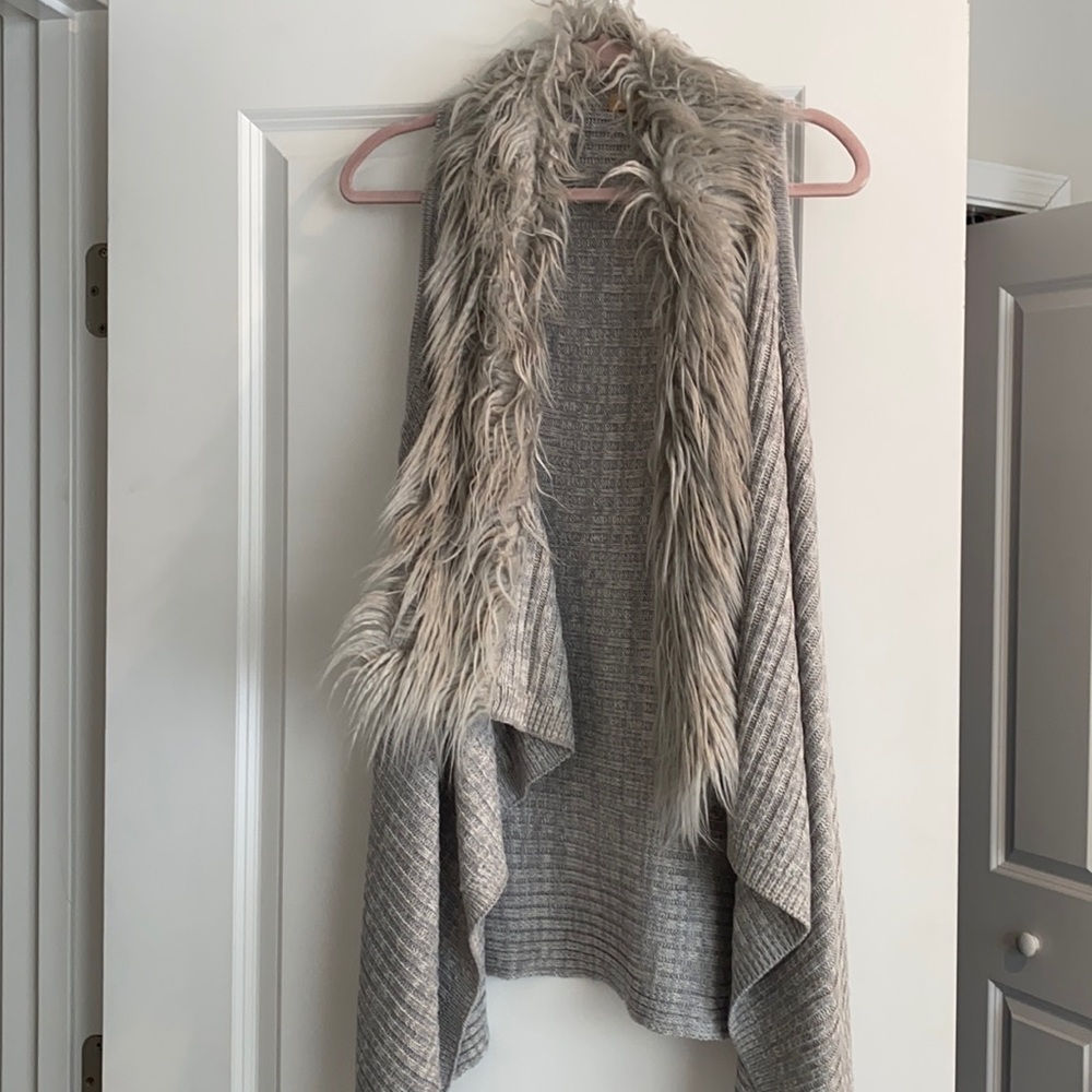 Grey long fur vest